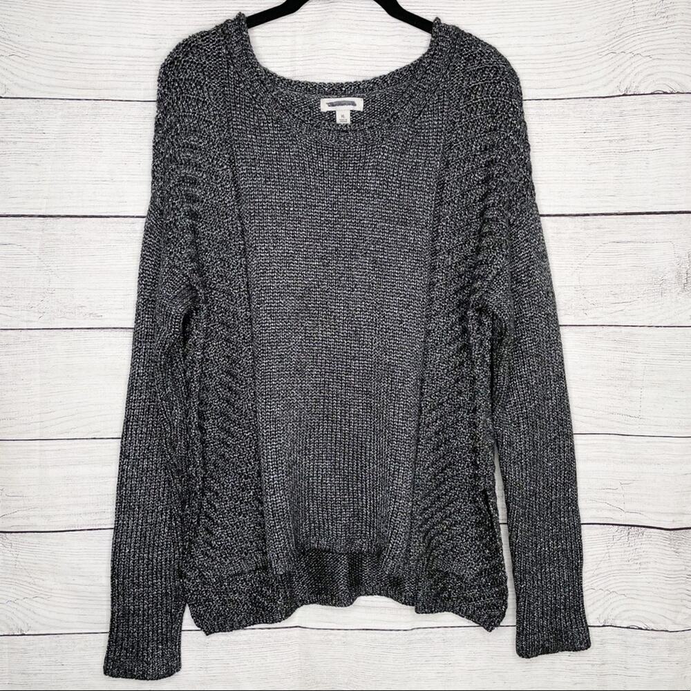 Calvin Klein Jeans Black & Silver Marled Knit Metallic Long Sleeve Sweater XL